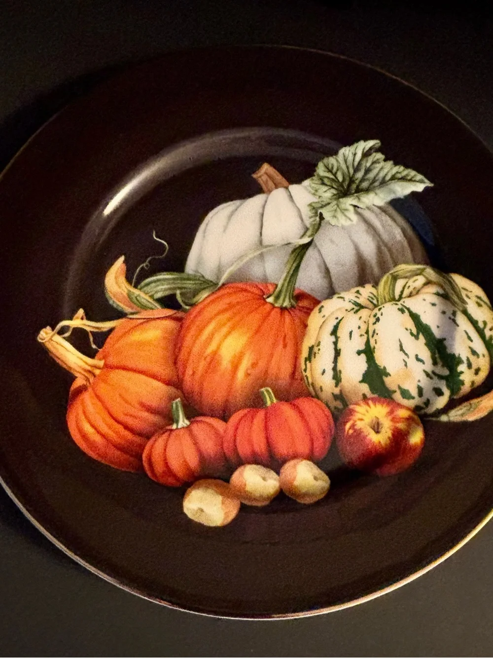 Williams Sonoma Harvest Pumpkin 4 Black Dinner Plates 10.5” 2018 Discontinued